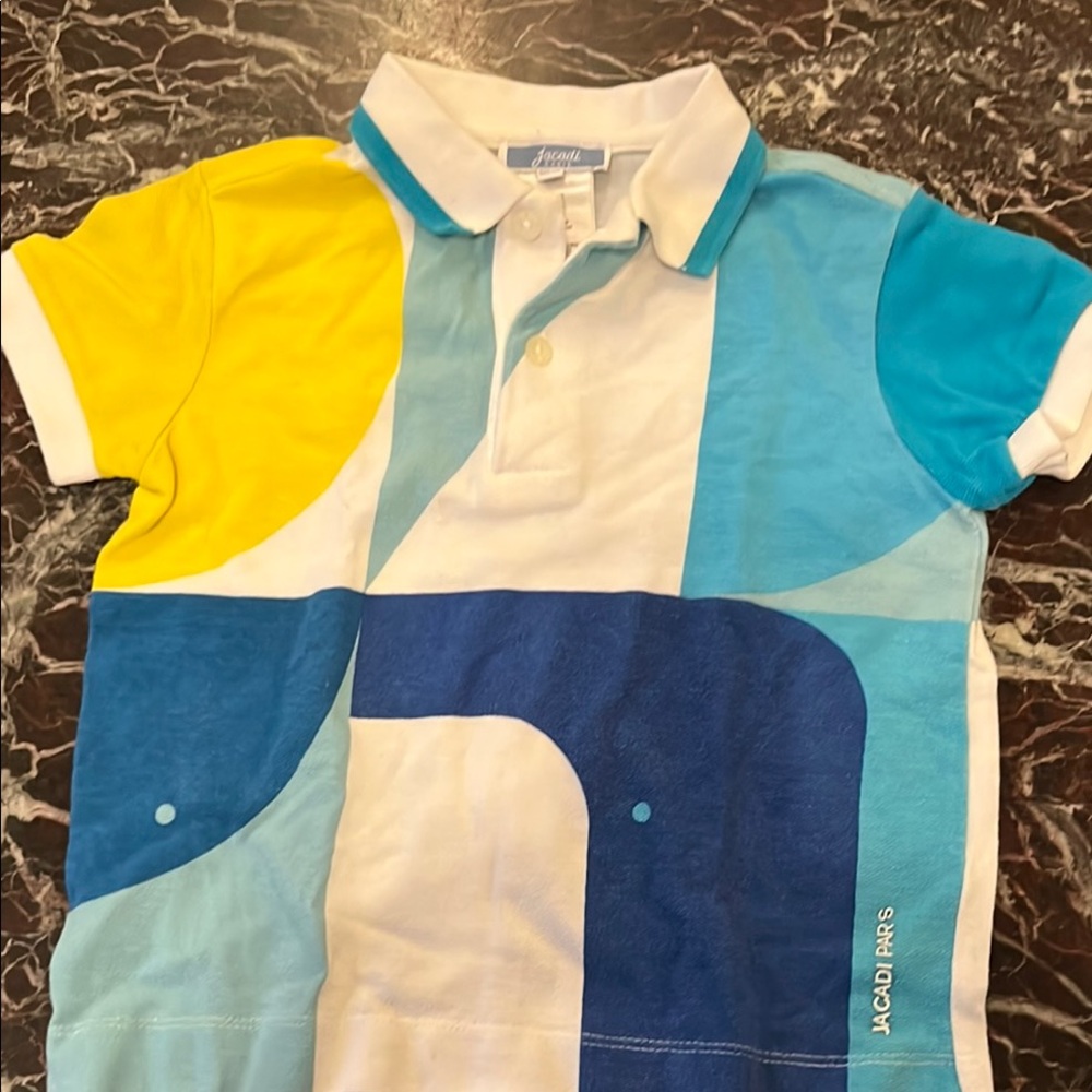 Jacadi Colorful Polo Shirt with Yellow and Blue Geometric Design
